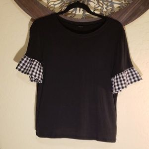 This & More Tops - Black Top w/ Gingham Bell Sleeves This & More Tops - Black Top w/ Gingham Bell Sleeves